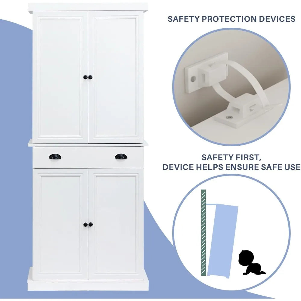 72.4" Kitchen Pantry Cabinet, Tall Storage Cabinet with Pull-Out Shelf Board and Drawer, Freestanding Cupboard with Ad