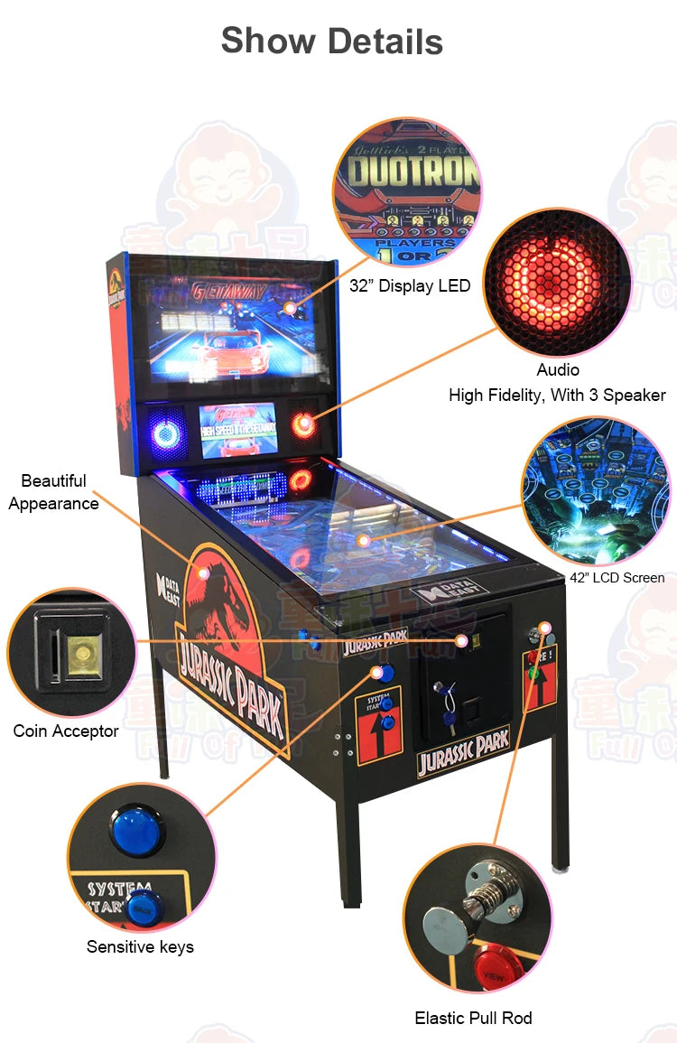 Hot Sale 32 Inch Pinball 4k 1200 Game 43 Inch Virtual Pinball Machine with Bill Pinball Arcade Puzzle with Automatic Flap