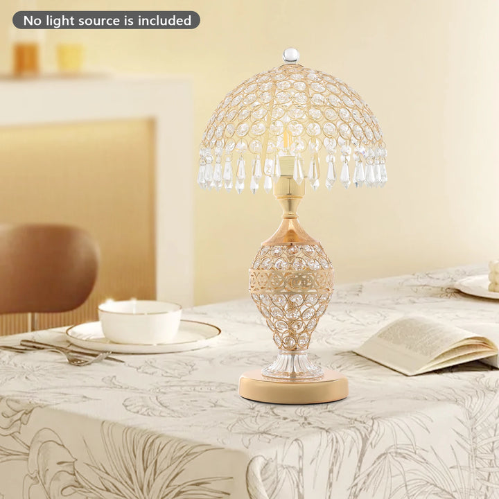Crystal Table Lamp,Gold 110V Tabletop Decorative Bedside Lamp Corded Electric Lighting 3-5m² for Bedrooms,Living Rooms