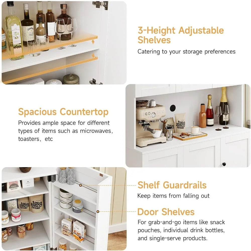 71" Tall Kitchen Pantry Storage Cabinet with Microwave Stand & Door Shelf, Freestanding Kitchen Hutch with 6 Doors and Adjustabl