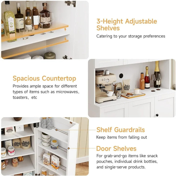 71" Tall Kitchen Pantry Storage Cabinet with Microwave Stand & Door Shelf, Freestanding Kitchen Hutch with 6 Doors and Adjustabl