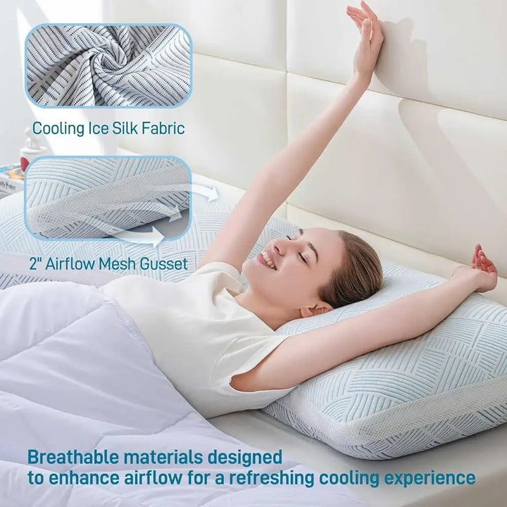 Adjustable Shredded Memory Foam Cooling Pillow Set of 2 Hypoallergenic Bamboo Viscose Queen Size Soft Hotel Quality