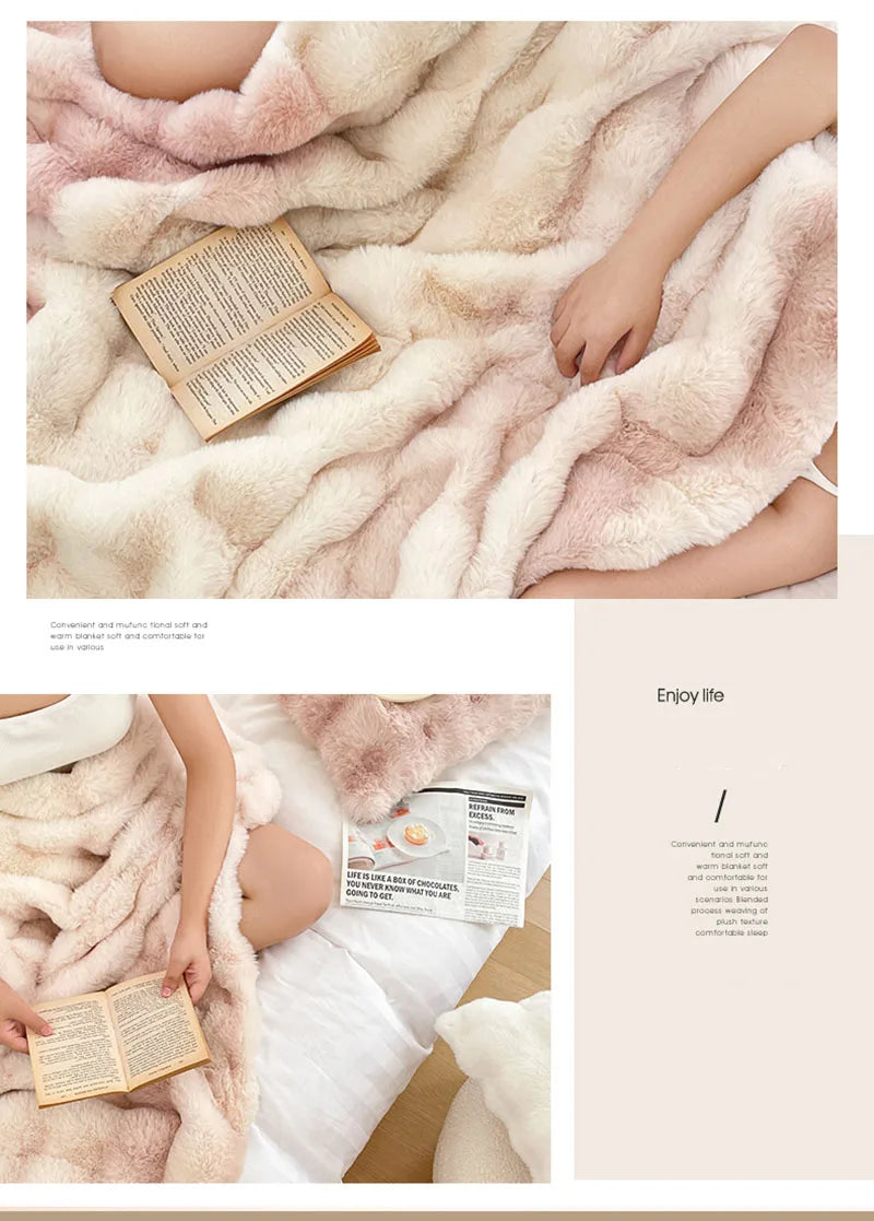 Luxury Thickened Rabbit Fur Plush Blanket High End Ultra Soft Cozy Office Nap Blanket Autumn Winter Sofa Cover for Living Room