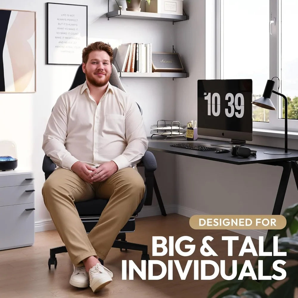 Gaming Chair Fabric Big and Tall with Pocket Spring Cushion, Massage Game Chair Cloth with Headrest, Ergonomic Computer Chair