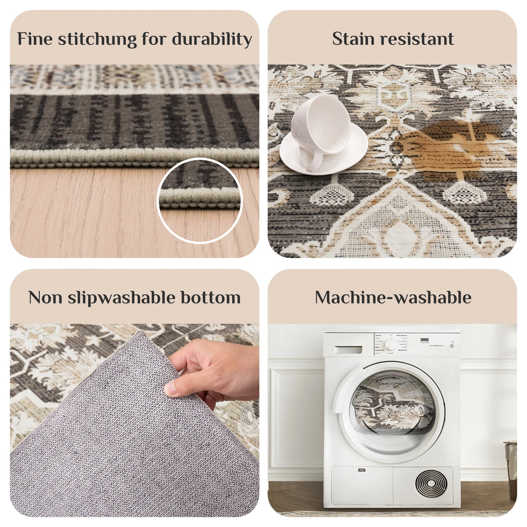 Orhopui Boho Area Rug, Machine Washable Outdoor Camping Rug, Non-Slip Stain Resistant Machine Washable Rug