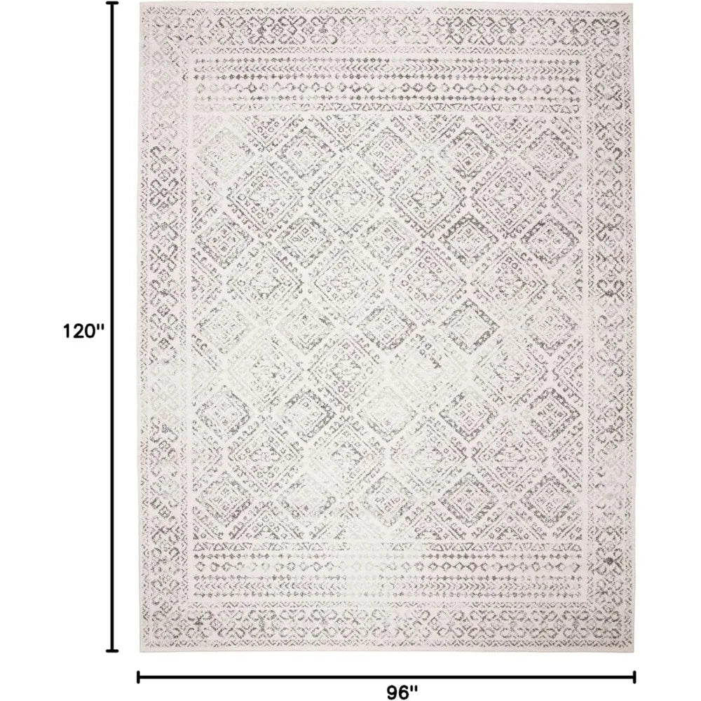 Moroccan-Style Bohemian Distressed Area Rug 8x10 - Large Size, Ivory and Grey Tones, Easy to Clean and Non-Shedding