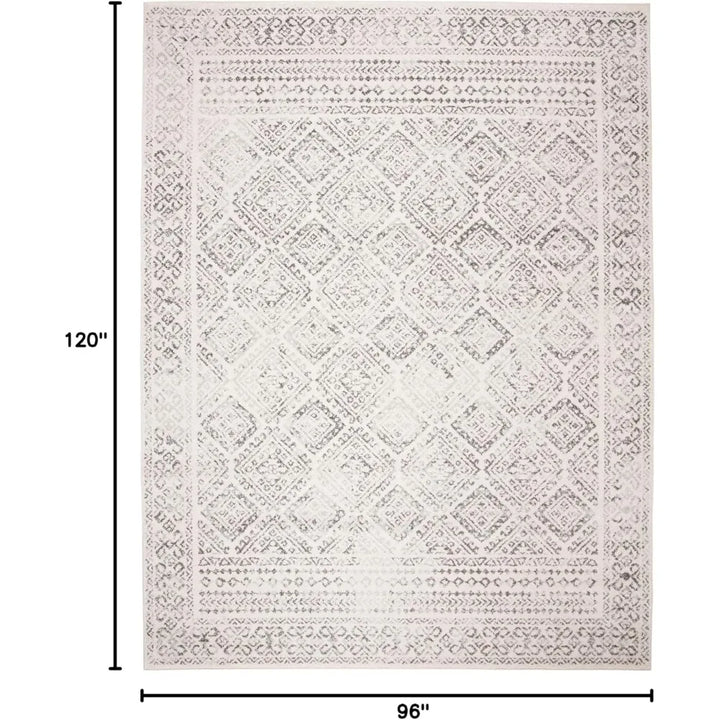 Moroccan-Style Bohemian Distressed Area Rug 8x10 - Large Size, Ivory and Grey Tones, Easy to Clean and Non-Shedding