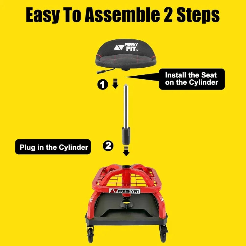 Shop Stool with Wheels, Garage Work Mechanic Stool with Backrest, Roller Mechanic Chair, Adjustable Height, 360° Swivel,