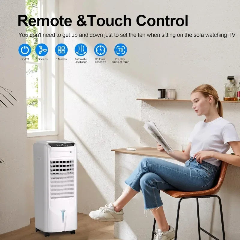 32 Inch Swamp Cooler Air Conditioner, 3 IN 1 Evaporative Air Cooler with 4.2 Gal Water Tank, 4 Mode, 3 Speed, Remote Control, 12