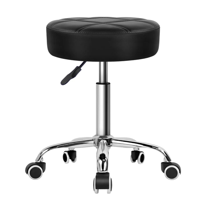 KKTONER Round Rolling Stool PU Leather Height Adjustable Swivel Drafting Work SPA Medical Salon Stools Chair with Wheels Black