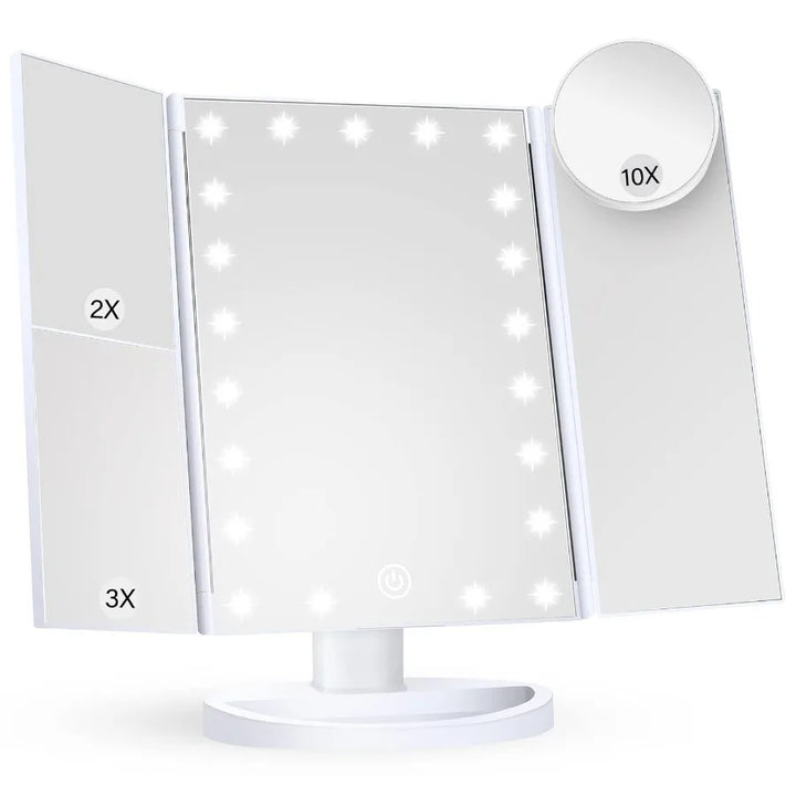 Makeup Mirror Vanity Mirror with Lights 2X 3X 10X Magnification Touch Control Trifold White 9.4L x 13.4W Modern Style Dresser M