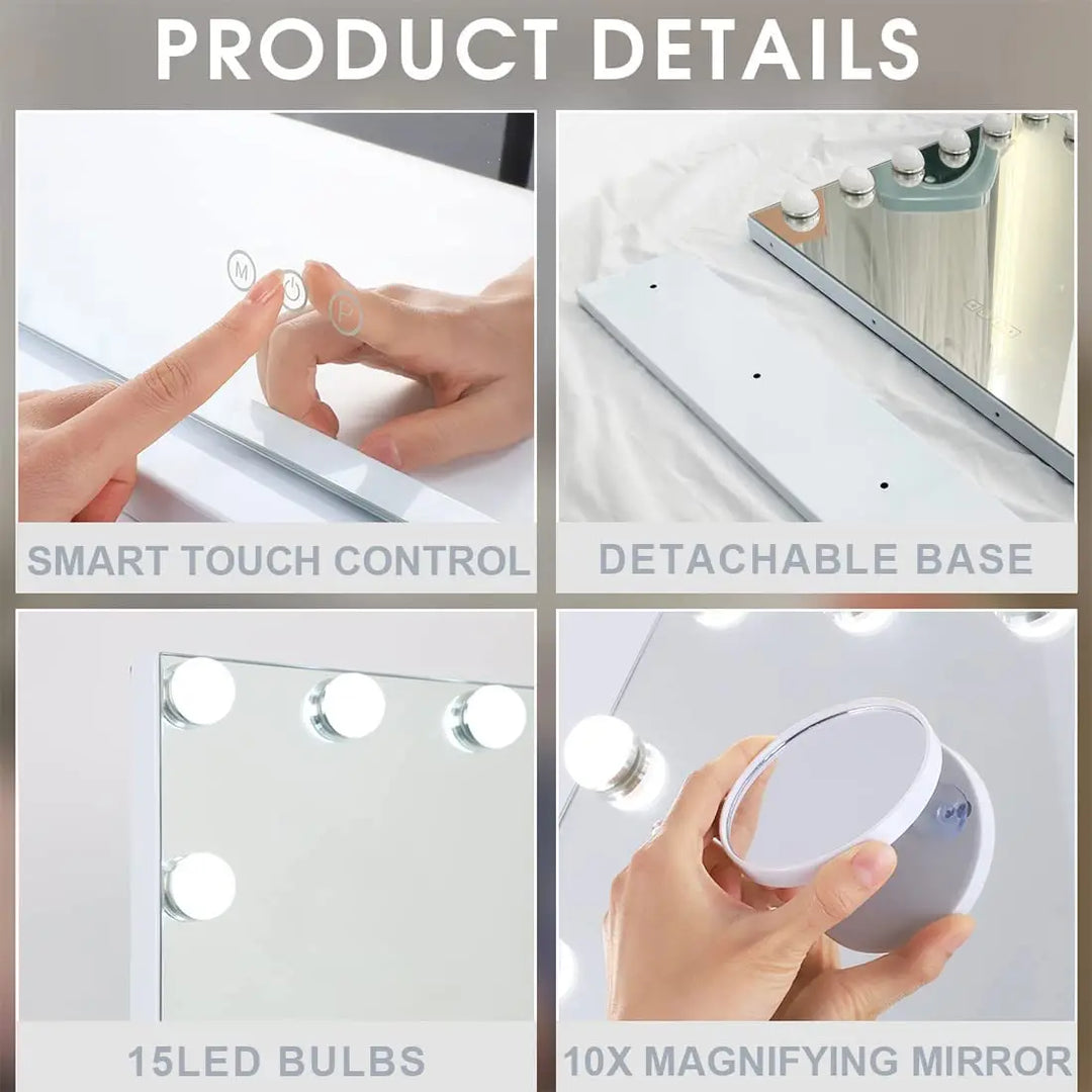 FENCHILIN Vanity Mirror with Lights Hollywood Lighted Makeup Mirror with 15 Dimmable LED Bulbs for Dressing Room Tabletop