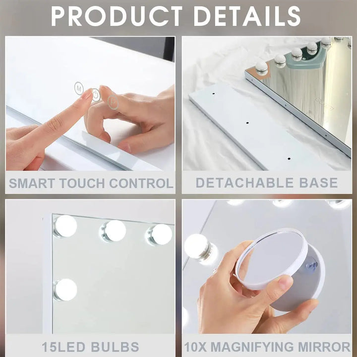 FENCHILIN Vanity Mirror with Lights Hollywood Lighted Makeup Mirror with 15 Dimmable LED Bulbs for Dressing Room Tabletop