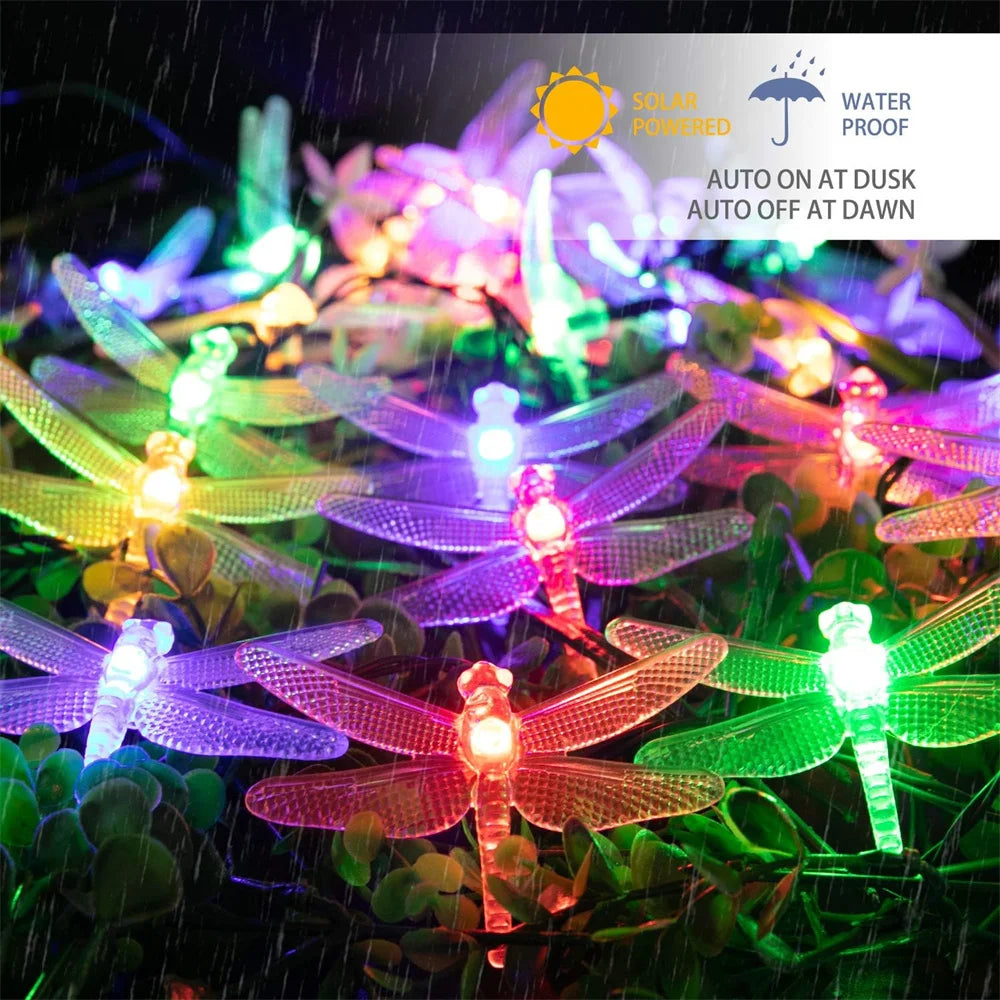 Solar Dragonfly Fairy String Lights â€“ 20 LED Waterproof Outdoor/Indoor Decorative Accent | Garden, Fence, Patio, Party | Trufairs