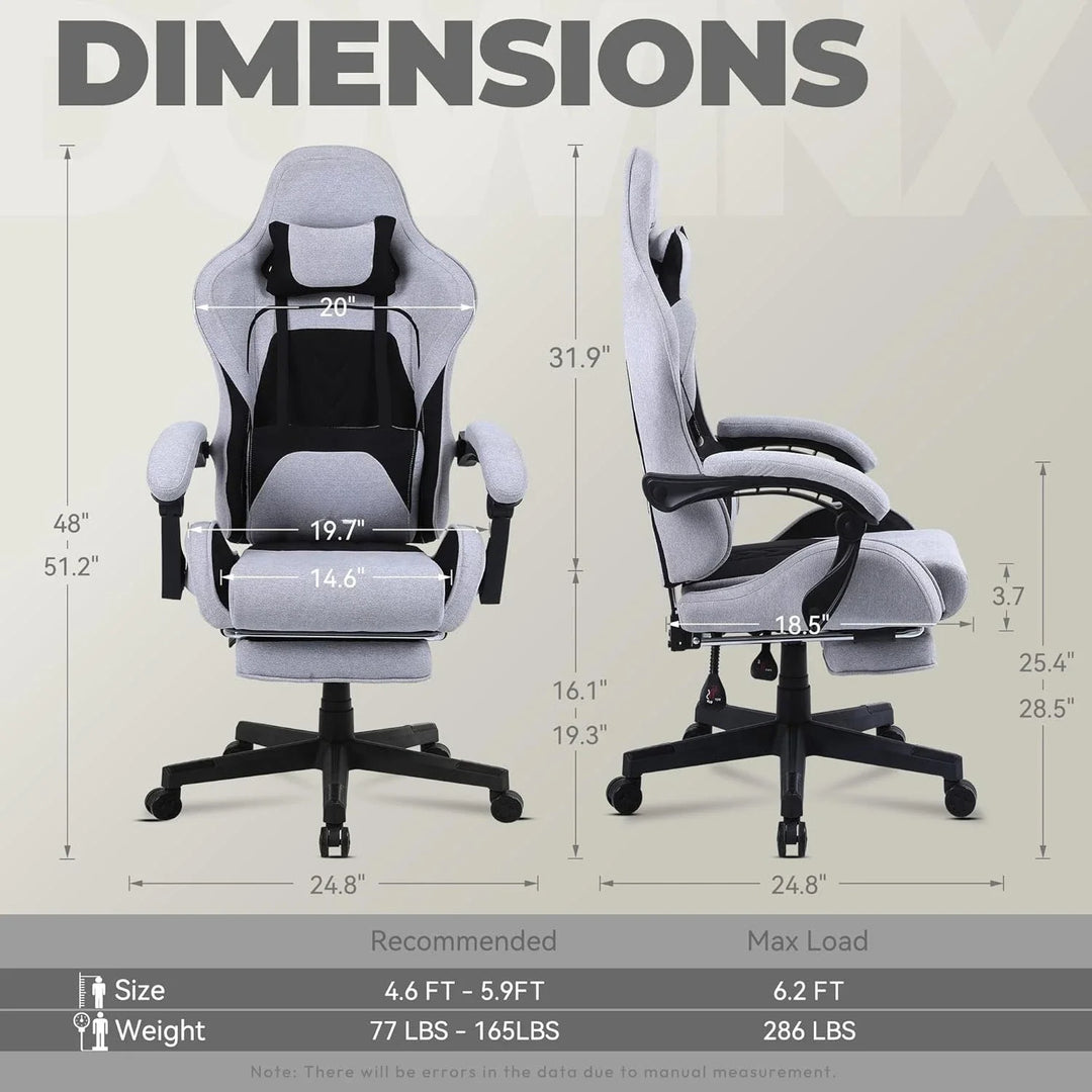 Gaming Chair Fabric with Pocket Spring Cushion, Massage Game Chair Cloth with Headrest, Ergonomic Computer Chair
