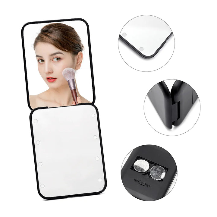 Mini LED Makeup Mirror Portable Vanity Mirrors with Light 1X 2X Magnifying Pocket Mirror Foldable Cosmetic Vanity Mirrors