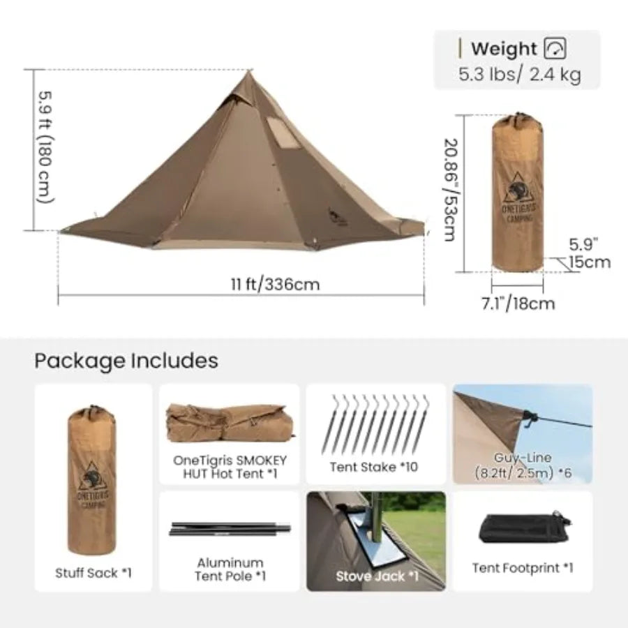 Smokey HUT Hot Tent with Stove Jack Ultralight 4 Season Tipi Tent with Snow Skirt Detachable Floor for Camping Hiking Bushcraft