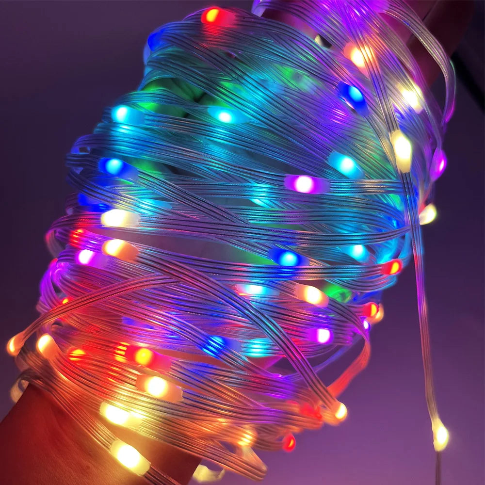 USB Christmas RGBIC String Light Tuya WIFI Remote Control 5M 10M 20M Pixel String Light WS2812 Music Waterproof Fairy Lights