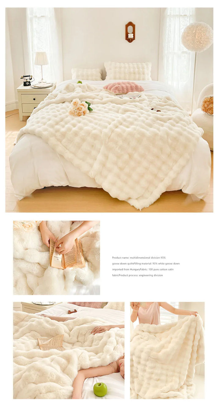 Luxury Thickened Rabbit Fur Plush Blanket High End Ultra Soft Cozy Office Nap Blanket Autumn Winter Sofa Cover for Living Room
