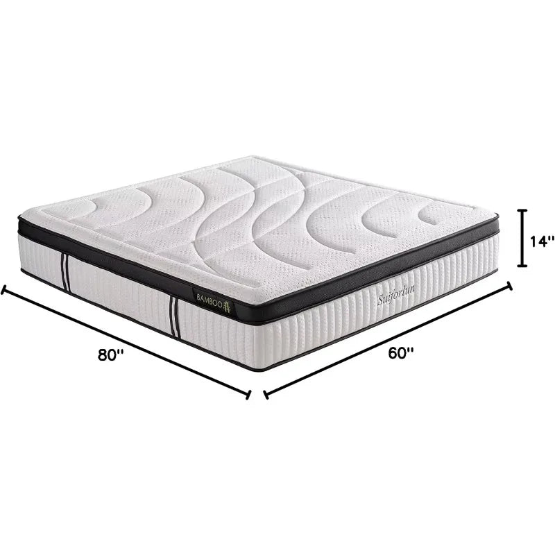 2025NEW Queen Mattress, 14 Inch Euro Top Gel Memory Foam and Pocket Coils Innerspring Hybrid Mattress Queen with 7 Premium Layer