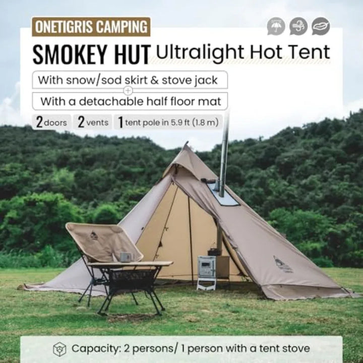 Smokey HUT Hot Tent with Stove Jack Ultralight 4 Season Tipi Tent with Snow Skirt Detachable Floor for Camping Hiking Bushcraft