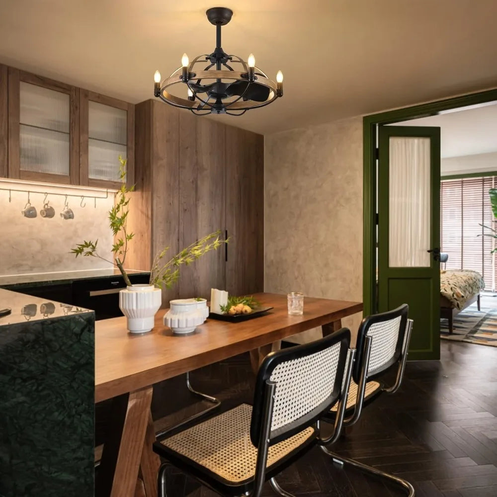 Hot Sale - 27'' Farmhouse Ceiling Fan with Light Remote Control, Vintage Cage Ceiling Fan with Lights, Rustic Chandelier