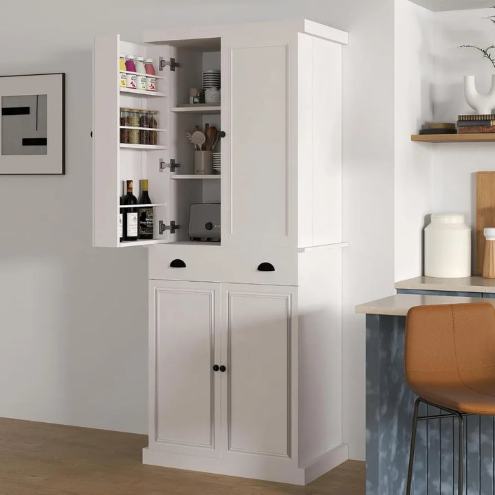 72.4" Kitchen Pantry Cabinet, Tall Storage Cabinet with Pull-Out Shelf Board and Drawer, Freestanding Cupboard with Ad