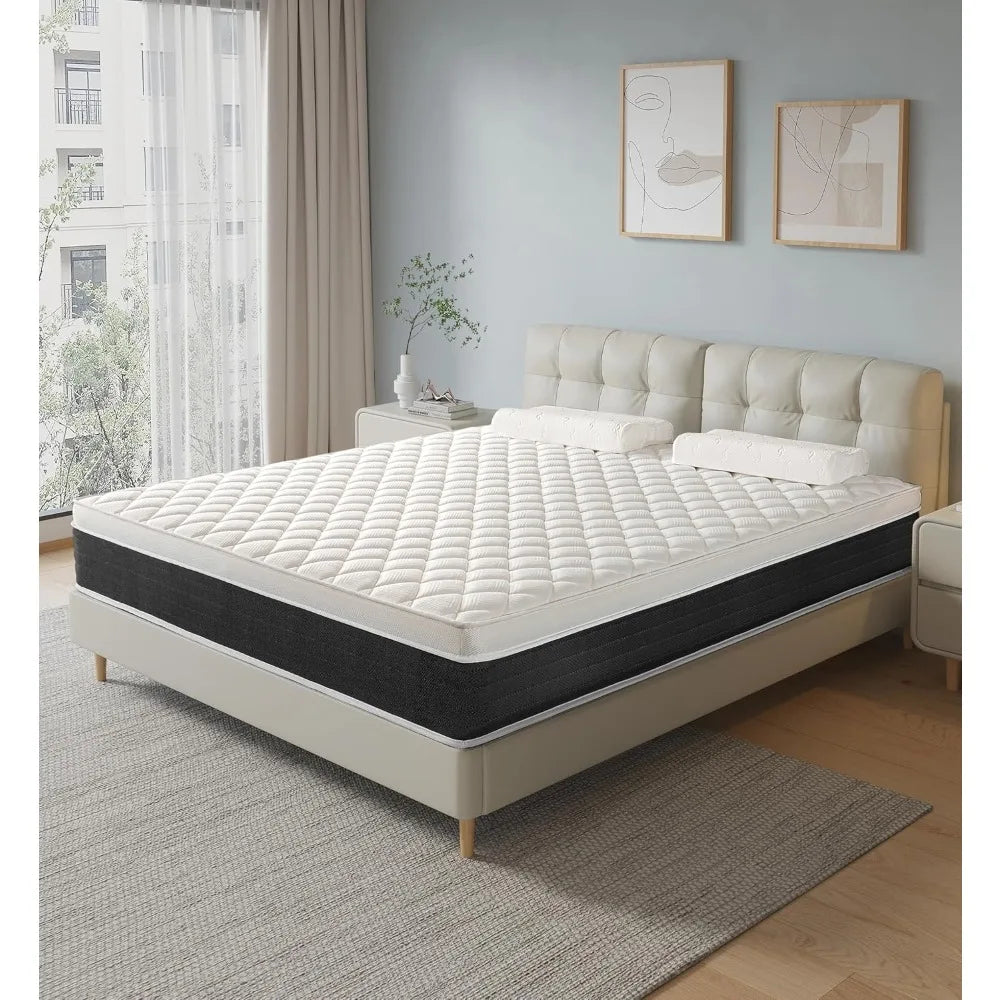 Queen Mattress,14 Inch Memory Foam and Innerspring Hybrid Mattress,14 inch Medium Firm Feel Queen Size Mattress in a Box, Pressu