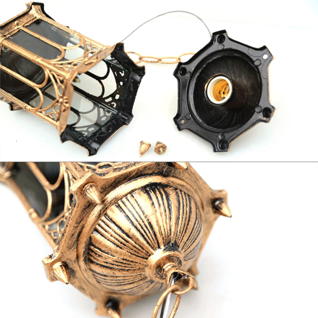 Industrial Pendant Light, Antique Bronze Cage Design With E27 Bulb Holder, IP44 Waterproof