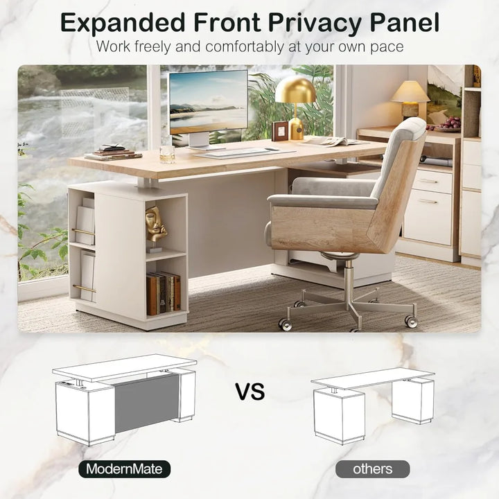 Large Electric Height-Adjustable Standing Desk with Privacy Panel and Charging Station