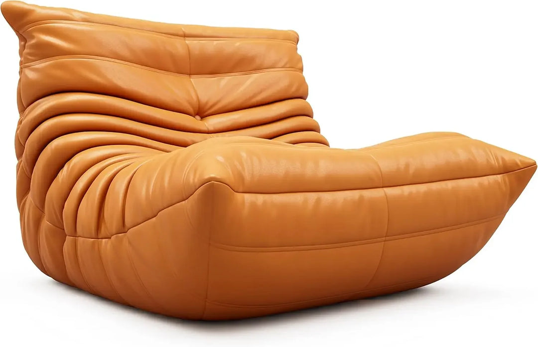 Mid-Century Modern Orange Faux Leather Floor Sofa Soft Lounge Chair Accent Couch for Living Room Bedroom Salon Office
