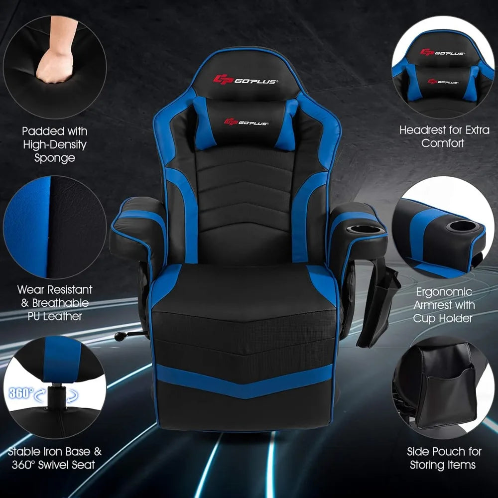Gaming Recliner Adjustable Massage Gaming Chair with Cup Holder Footrest Ergonomic Single Sofa Living Room Home Theater Seating