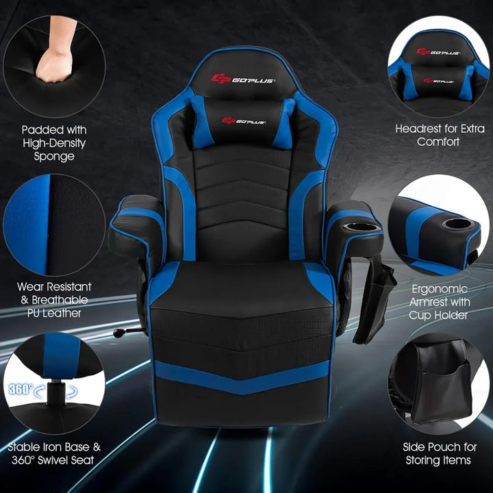 Gaming Recliner Adjustable Massage Gaming Chair with Cup Holder Footrest Ergonomic Single Sofa Living Room Home Theater Seating