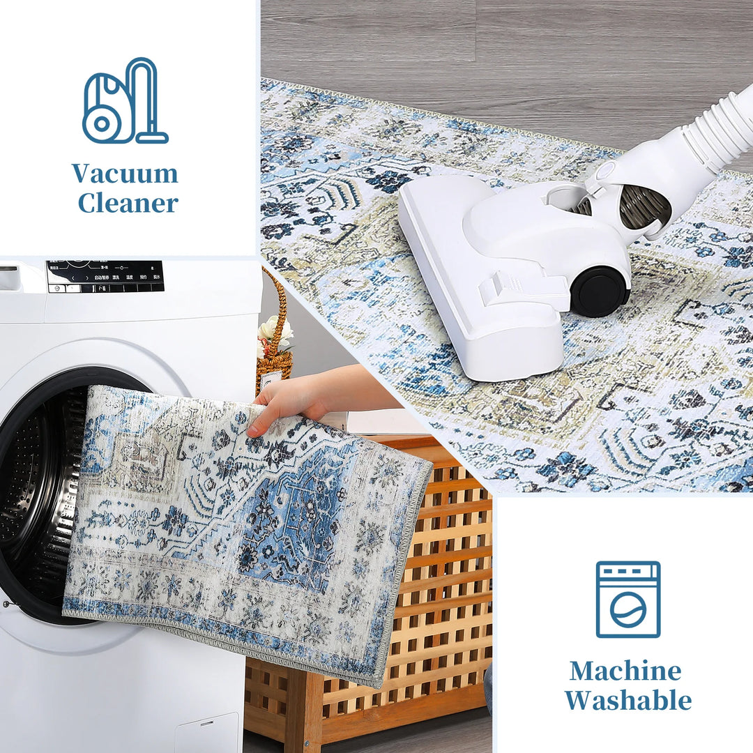 Large Area Rug Living Room Rug 10x13 Vintage Carpet Washable Area Rug Easy Cleaning Stain Resistant Indoor Carpet with Non-Slip