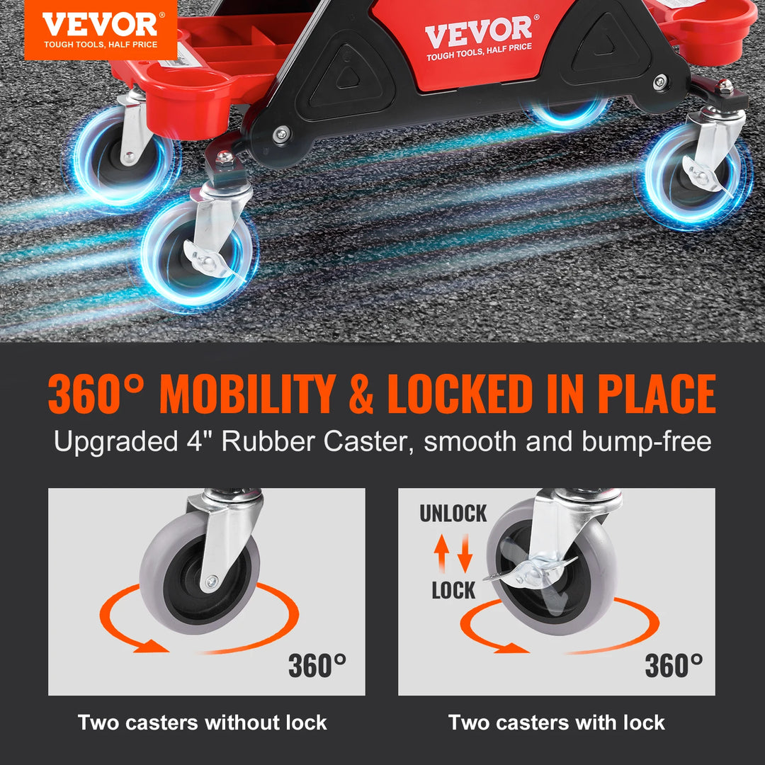 SucceBuy Rolling Mechanic Seat 300LBS w/ Wheels Tool Trays Drawer Heavy Duty Roller Creeper Seat for Home Garage DIY Automotive