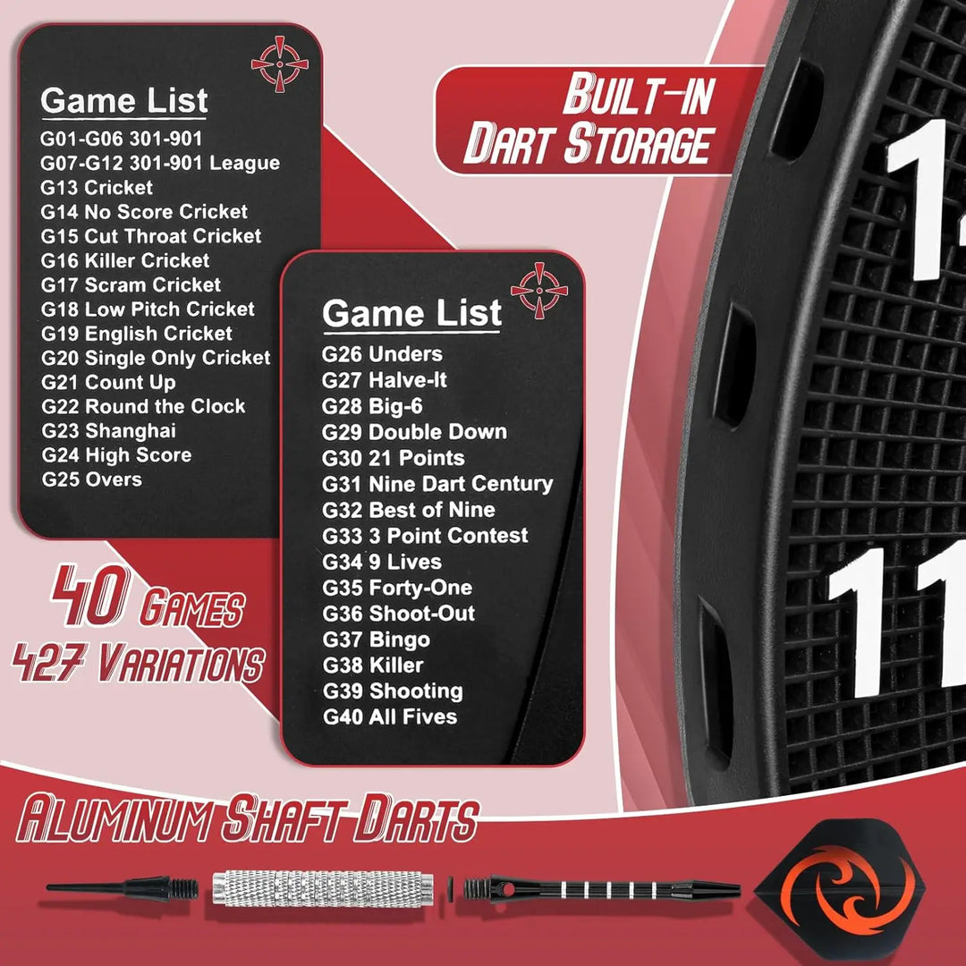 Electronic Dart Board, Soft Tip Dartboard Set 40 Games, 427 Variants Digital Electric Dart Boards with Colorful LED