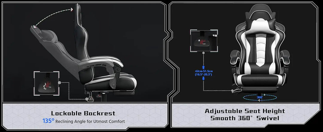 Ergonomic Gaming Chair with Swivel Seat&Headrest, Adjustable Video Game Chair with Massage Lumbar Support and Footrest Height