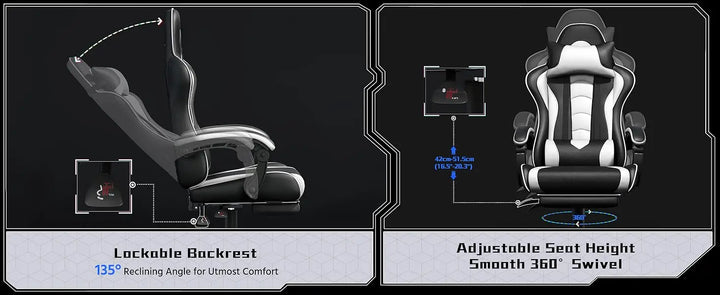 Ergonomic Gaming Chair with Swivel Seat&Headrest, Adjustable Video Game Chair with Massage Lumbar Support and Footrest Height