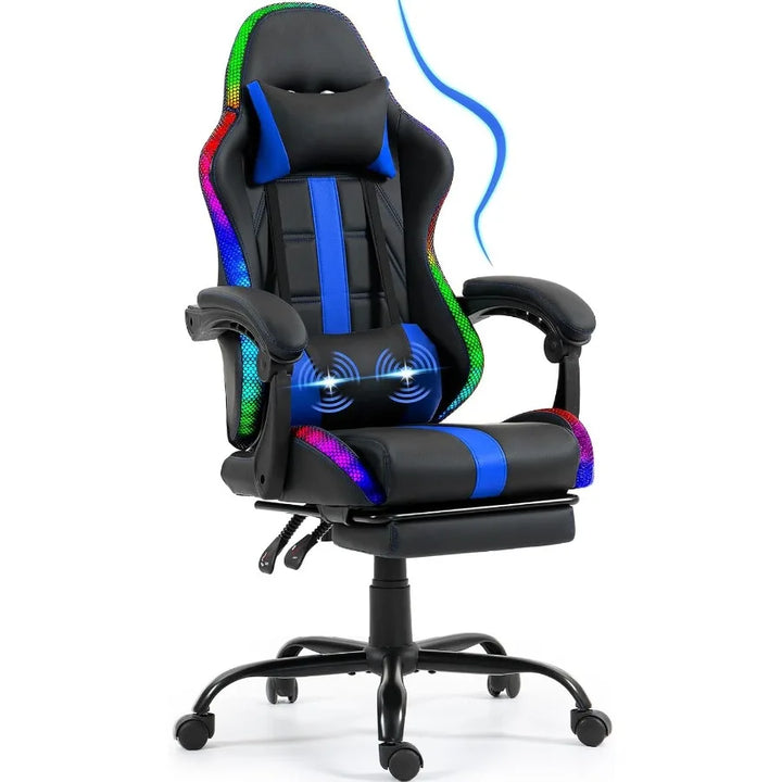 Massage Gaming Chair Video Game Chair with LED Lights Ergonomic Computer Chair with Footrest and Lumbar Support High Back Offic