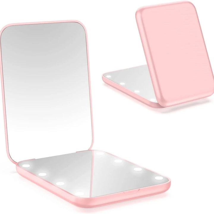 Mini LED Makeup Mirror Portable Vanity Mirrors with Light 1X 2X Magnifying Pocket Mirror Foldable Cosmetic Vanity Mirrors