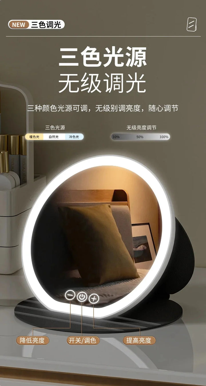 3 Colors Dimmable LED Makeup Mirror With Touch Screen Fold Cosmetic Makeup Mirror Rechargeable Tabletop For Travel & Home Use