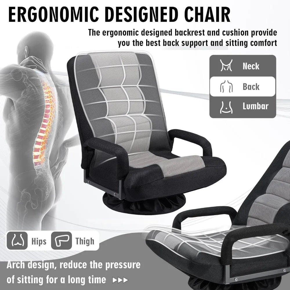 "swivel gaming chairs with armrests and folding reclining sofas for video gaming with adjustable positions, padded backrest and