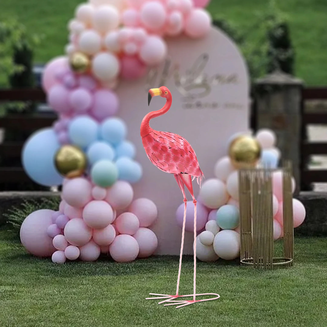 1 Pcs Pink Flamingo Metal Sculpture Garden Statues Large Bird Sculptures Yard Art Outdoor Decoration