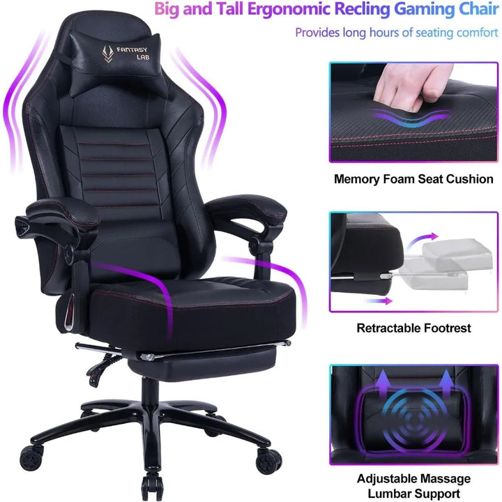 Big and Tall Gaming Chair with Footrest 400lbs Massage Gamer Chair with Memory Foam Adjustable Tilt Back Angle & Armrest, High