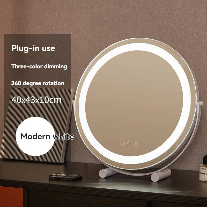 Dressing table mirror, makeup mirror, desktop bedroom, household circular makeup mirror, LED makeup table, makeup mirror