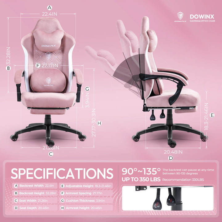 Dowinx Gaming Chair with Heated Massage Lumbar Support, Breathable Fabric Office Chair with Pocket Spring Cushion and Footrest,
