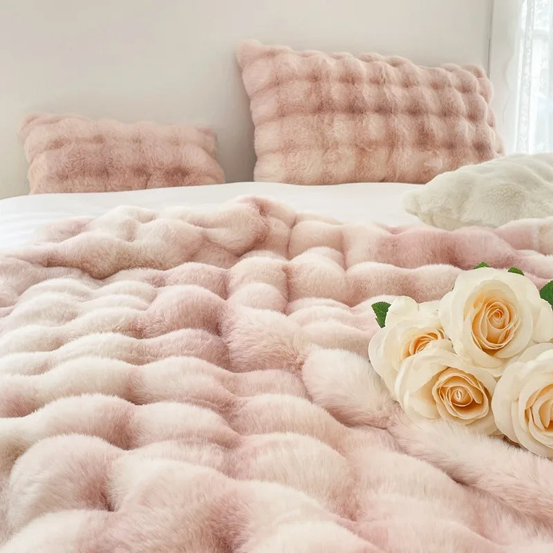 Luxury Thickened Rabbit Fur Plush Blanket High End Ultra Soft Cozy Office Nap Blanket Autumn Winter Sofa Cover for Living Room