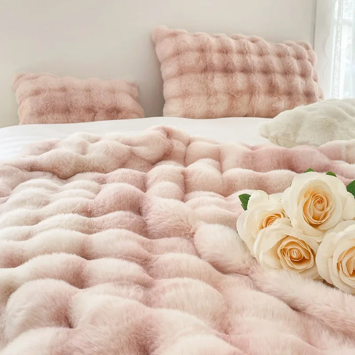 Luxury Thickened Rabbit Fur Plush Blanket High End Ultra Soft Cozy Office Nap Blanket Autumn Winter Sofa Cover for Living Room