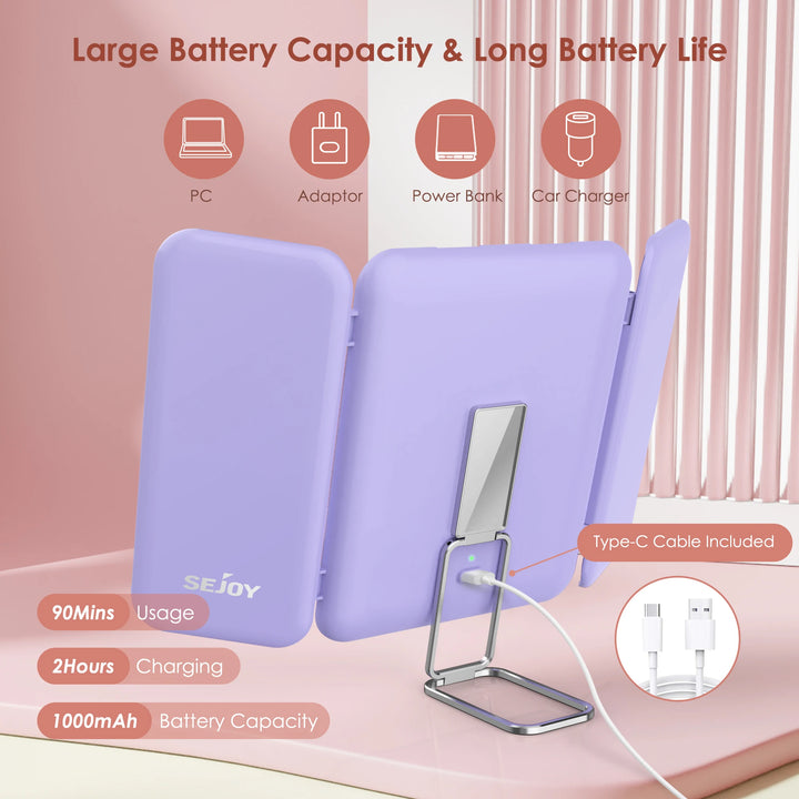 SEJOY Makeup Mirror with Lights, 1X 3X 7X Magnifying Mirror, Touch Control, Trifold Makeup Mirror, Portable LED Makeup Mirror