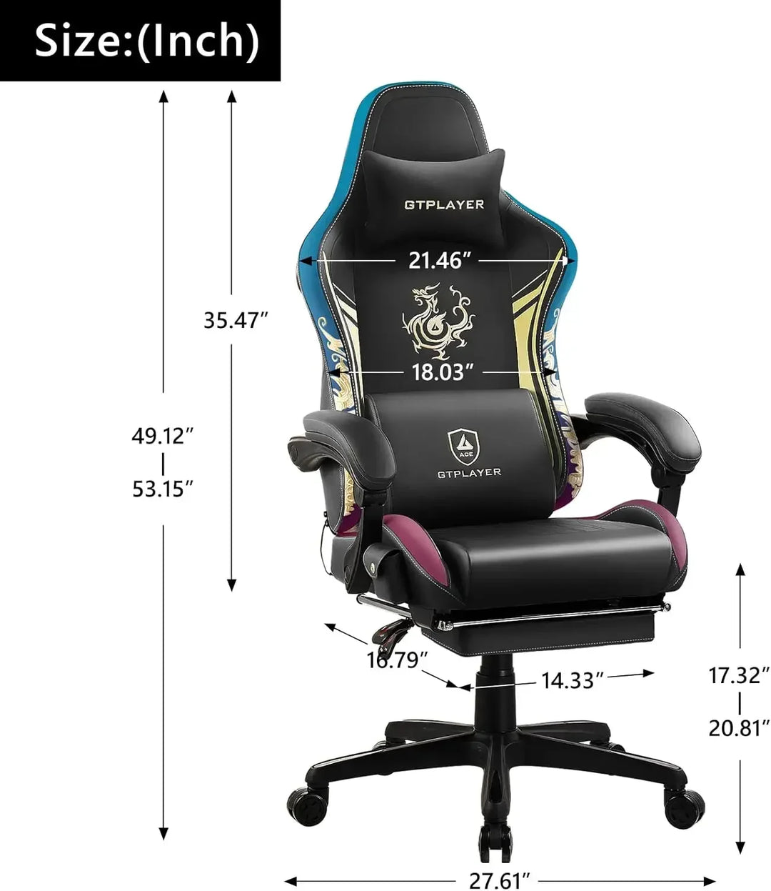 Gaming Chair with Bluetooth Speakers and Footrest, Dragon Series Video Game Chair ，Heavy Duty Ergonomic Chair